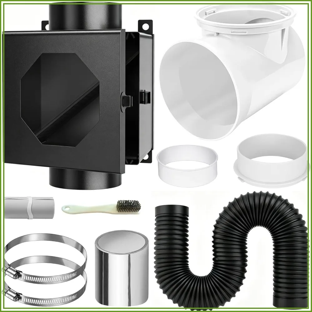 4 Inch Dryer Lint Trap Kit, Metal Lint Collector Box with 90° Elbow Connector, 2 Filter Screens, Exhaust Hose Clamps, Aluminum Foil Tape & Cleaning Brush
4 Inch Dryer Lint Trap Kit, Metal Lint Collector Box with 90° Elbow Connector, 2 Filter Screens, Exhaust Hose Clamps, Aluminum Foil Tape & Cleaning Brush