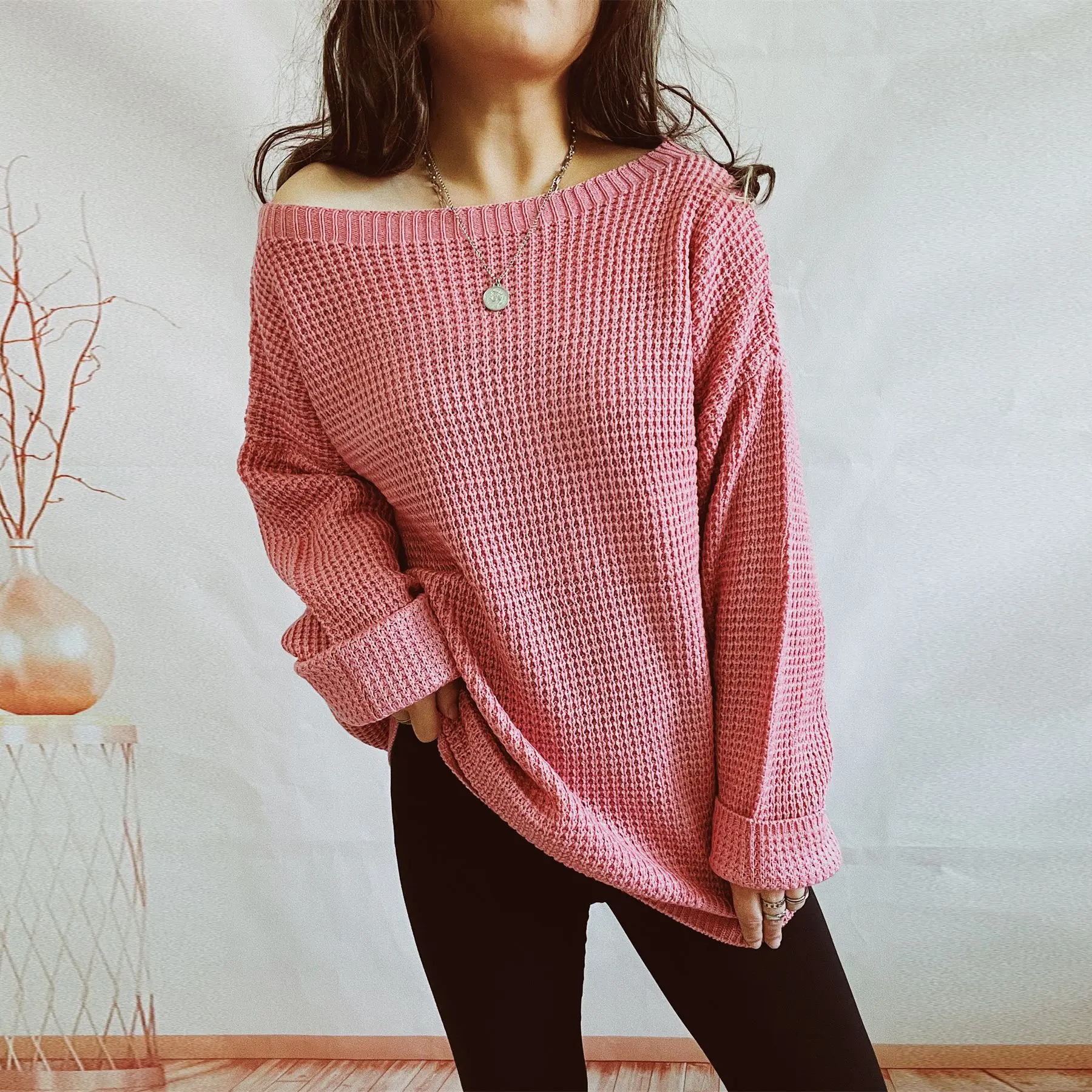 2024 Autumn/Winter Solid Color Loose Sexy One Line Neck Off Shoulder Long Sleeve Plus Size Sweater Pullover For Women
2024 Autumn/Winter Solid Color Loose Sexy One Line Neck Off Shoulder Long Sleeve Plus Size Sweater Pullover For Women