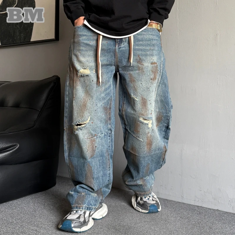 American Hip Hop Baggy Jeans For Men Rust Design Distressed Ripped Jeans Streetwear Skateboard Denim Pants Trendy Trousers Male
American Hip Hop Baggy Jeans For Men Rust Design Distressed Ripped Jeans Streetwear Skateboard Denim Pants Trendy Trousers Male