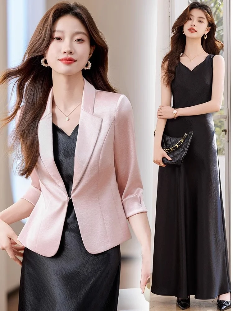 Women's Miniature Acetate Suit Dress Set Spring 2026 New High-End Seven-Sleeve Miniature Western Coat Short Style Commute Wind
Women's Miniature Acetate Suit Dress Set Spring 2026 New High-End Seven-Sleeve Miniature Western Coat Short Style Commute Wind