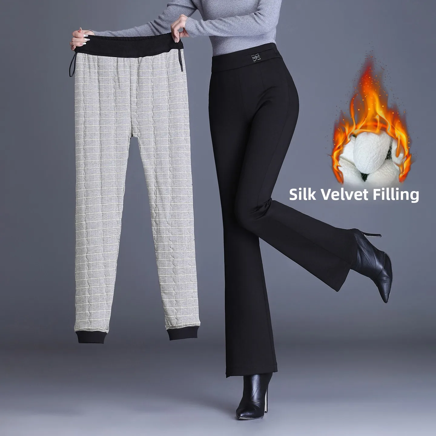 High Waist Fleece Lined Silk Cotton Pants Flared Casual Trousers for Women Winter New Style Outerwear Straight Leg Pants
High Waist Fleece Lined Silk Cotton Pants Flared Casual Trousers for Women Winter New Style Outerwear Straight Leg Pants