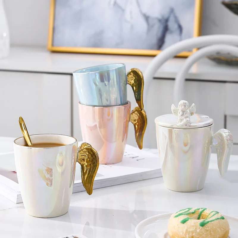 Angel Coffee Cup Set with Lid Spoon New Creative Angel Wings Ceramic Mug High Beauty Office Drinkware Water Cup Couples Mug Gift
Angel Coffee Cup Set with Lid Spoon New Creative Angel Wings Ceramic Mug High Beauty Office Drinkware Water Cup Couples Mug Gift