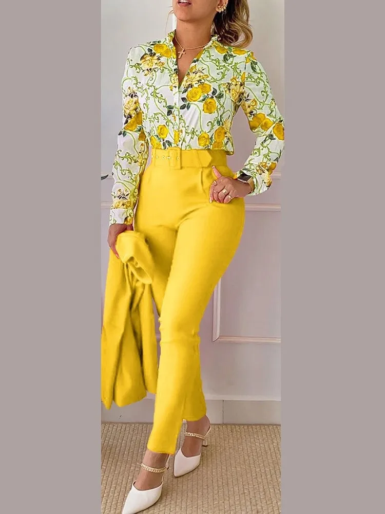 Casual Office Print Set Lady Fashion Long Sleeve V Neck Shirt Tops+High Waist Pants Two Piece Sets For Women Spring Autumn Sets
Casual Office Print Set Lady Fashion Long Sleeve V Neck Shirt Tops+High Waist Pants Two Piece Sets For Women Spring Autumn Sets