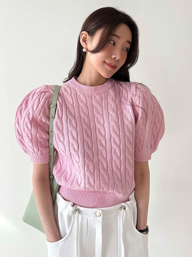 Sweet Spring Knitted Sweater Soft Bubble Sve round Ne Lace Pattern Women's Summer Slimming Top f High Collar Pure Color
Sweet Spring Knitted Sweater Soft Bubble Sve round Ne Lace Pattern Women's Summer Slimming Top f High Collar Pure Color