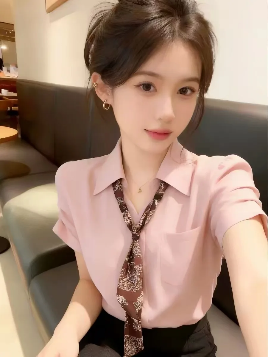 Summer Commute Style Pink Neck Silk Scarf Short Sleeve Loose Fit Slimming Shirt for Women Breathable Polyester Blend
Summer Commute Style Pink Neck Silk Scarf Short Sleeve Loose Fit Slimming Shirt for Women Breathable Polyester Blend