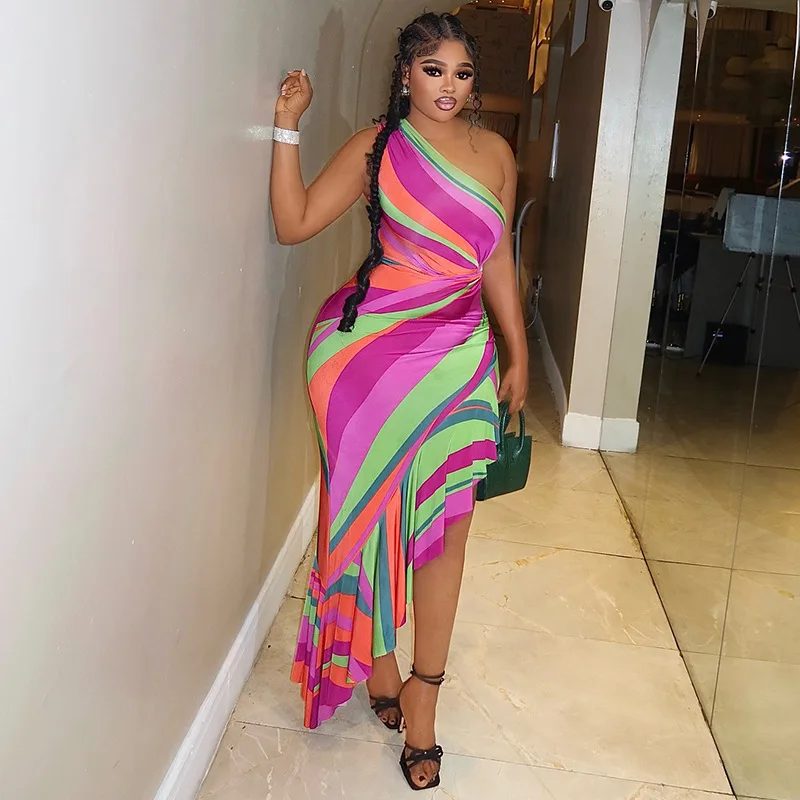 STYLISH LADY Sexy One Shoulder Rainbow Stripe Print Dress 2026 Women Twist Waist Asymmetrical Bodycon Maxi Dress For Party Beach
STYLISH LADY Sexy One Shoulder Rainbow Stripe Print Dress 2026 Women Twist Waist Asymmetrical Bodycon Maxi Dress For Party Beach