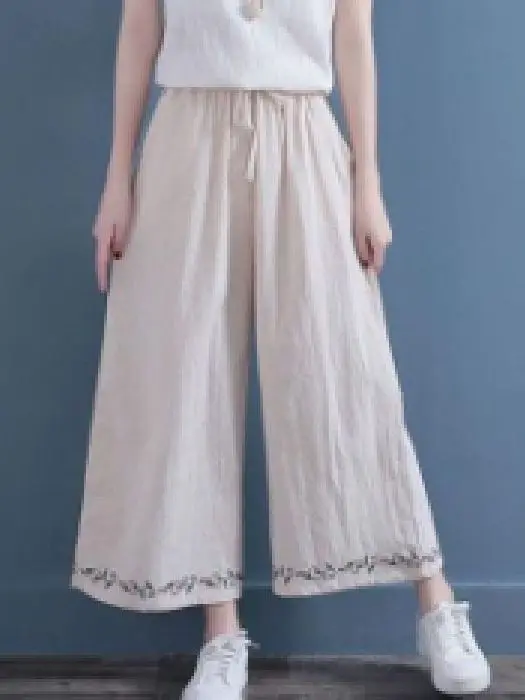 Loose Wide Leg Pants Ethnic Style Nine Points High Waist Polyester Fiber Summer Casual Wear for plus Size Women
Loose Wide Leg Pants Ethnic Style Nine Points High Waist Polyester Fiber Summer Casual Wear for plus Size Women