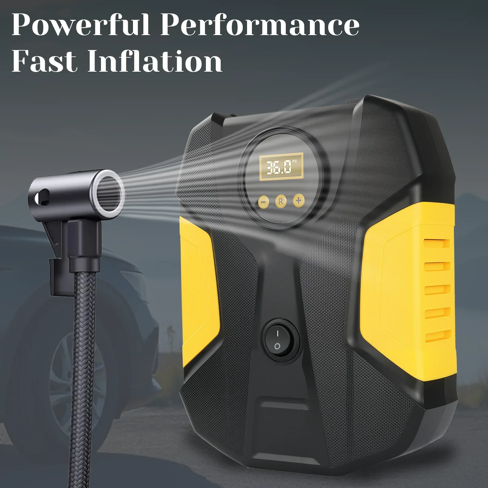 12V Car Tire Inflator with Digital Display, Preset Pressure Shutoff, Compact Portable Air Pump for Vehicles
12V Car Tire Inflator with Digital Display, Preset Pressure Shutoff, Compact Portable Air Pump for Vehicles