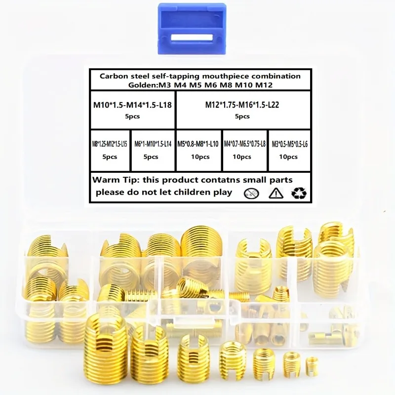 50PCS slotted carbon steel self tapping thread sleeve, self tapping thread sleeve, integrated thread sleeve combination kit
50PCS slotted carbon steel self tapping thread sleeve, self tapping thread sleeve, integrated thread sleeve combination kit
