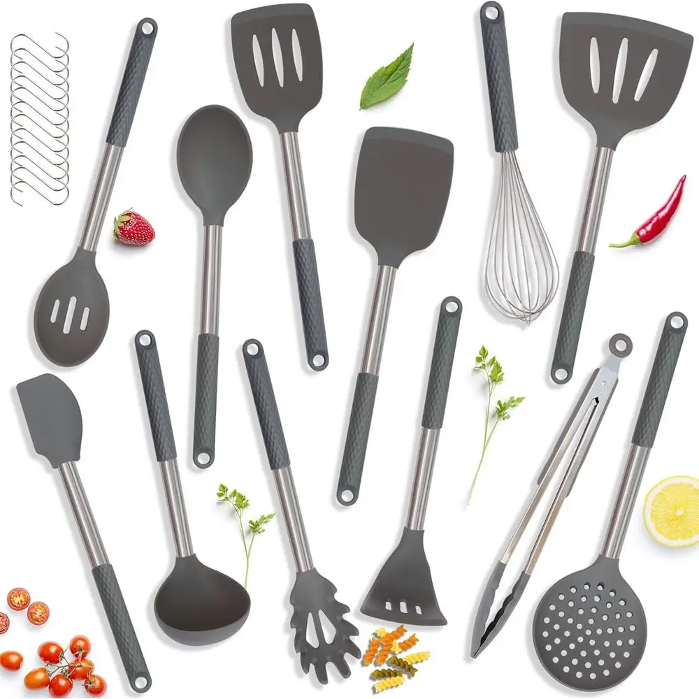 Silicone Cooking Utensil Set with Stainless Steel Handle, 12-Piece, Gray
Silicone Cooking Utensil Set with Stainless Steel Handle, 12-Piece, Gray