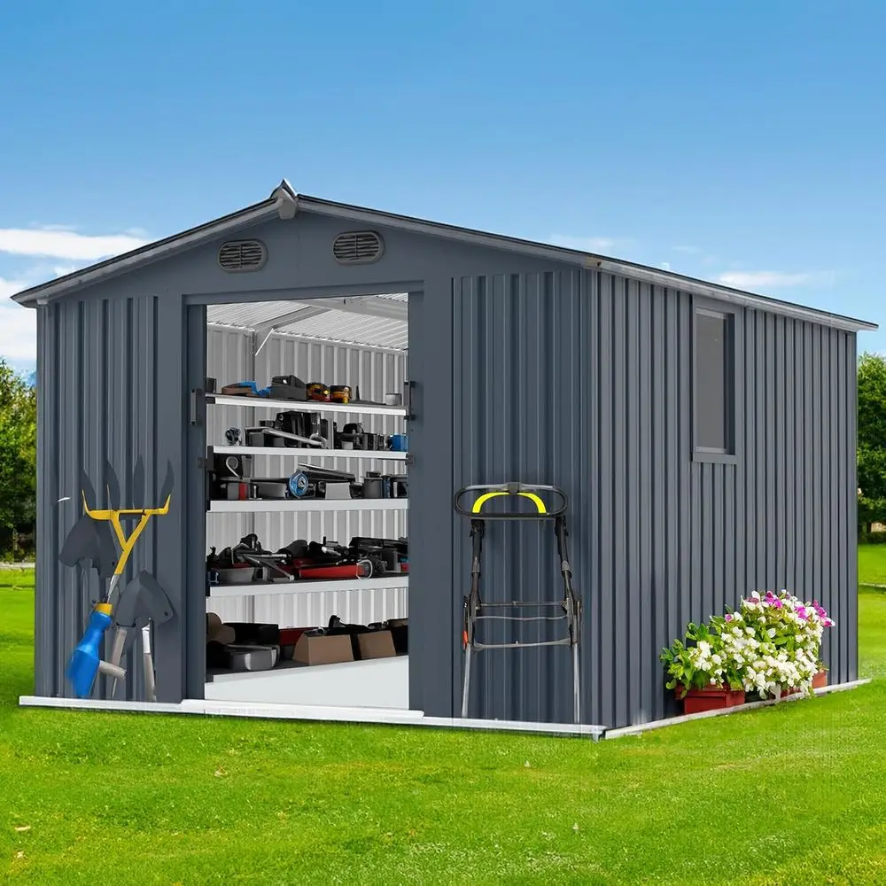 Оцинкованный стальной сарай 8x10 для хранения инструментов с замком, вентиляцией и наклонной крышей
Оцинкованный стальной сарай 8x10 для хранения инструментов с замком, вентиляцией и наклонной крышей