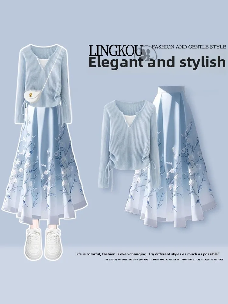 Fashionable Large Size Early Autumn Print Long Sleeve Women's Two-Piece Set Design Sense Anti-Aging Unique High Waist Skirt
Fashionable Large Size Early Autumn Print Long Sleeve Women's Two-Piece Set Design Sense Anti-Aging Unique High Waist Skirt