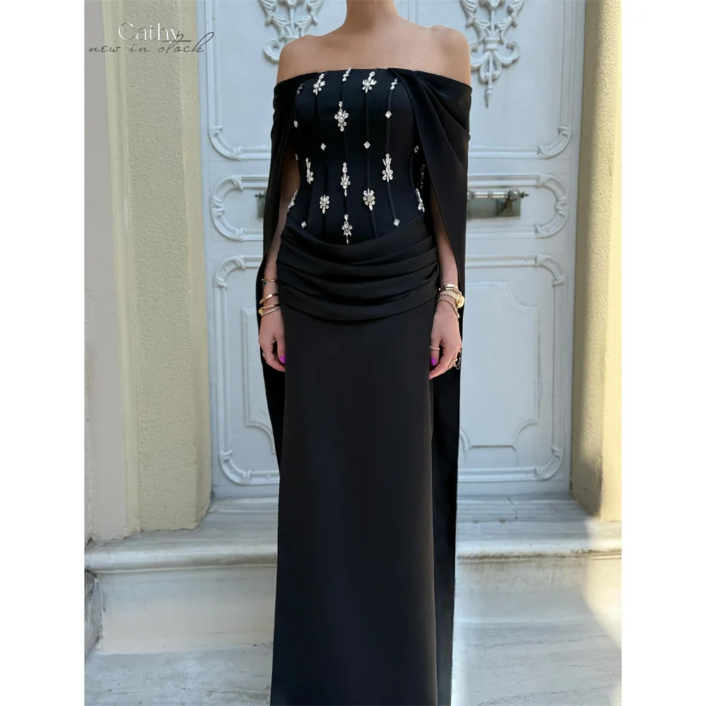 Cathy Customized Shiny Rhinestones Sheath Black Wedding Dress Off The Shoulder vestidos de noiva Floor-Length Formal Evening2025 
Cathy Customized Shiny Rhinestones Sheath Black Wedding Dress Off The Shoulder vestidos de noiva Floor-Length Formal Evening2025