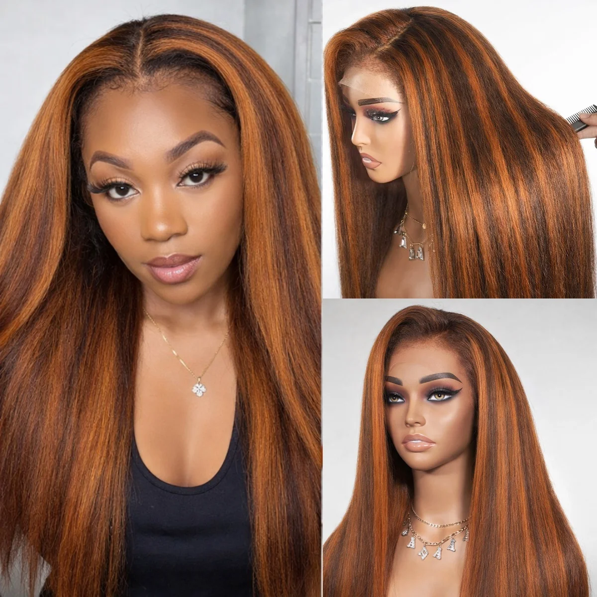 Kinky Straight 4/350 Highlight 13x4 HD Lace Frontal Human Hair Wigs Ginger Brown Piano Colored 5x5 Lace Human Hair Wig For Woman
Kinky Straight 4/350 Highlight 13x4 HD Lace Frontal Human Hair Wigs Ginger Brown Piano Colored 5x5 Lace Human Hair Wig For Woman