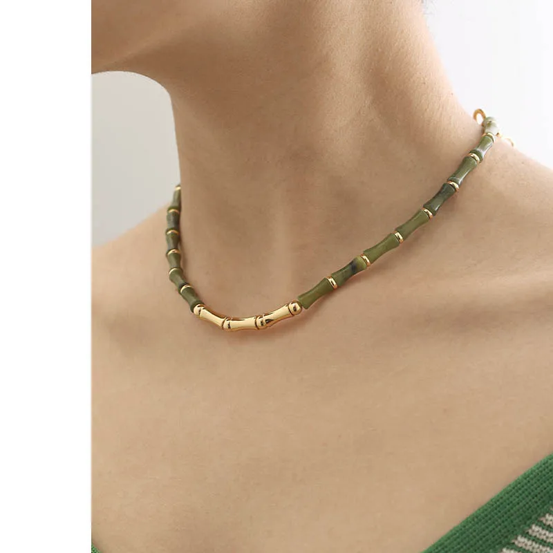 Brass ins retro style popular national personality bamboo shape natural stone necklace women vintage pendant neck chain
Brass ins retro style popular national personality bamboo shape natural stone necklace women vintage pendant neck chain