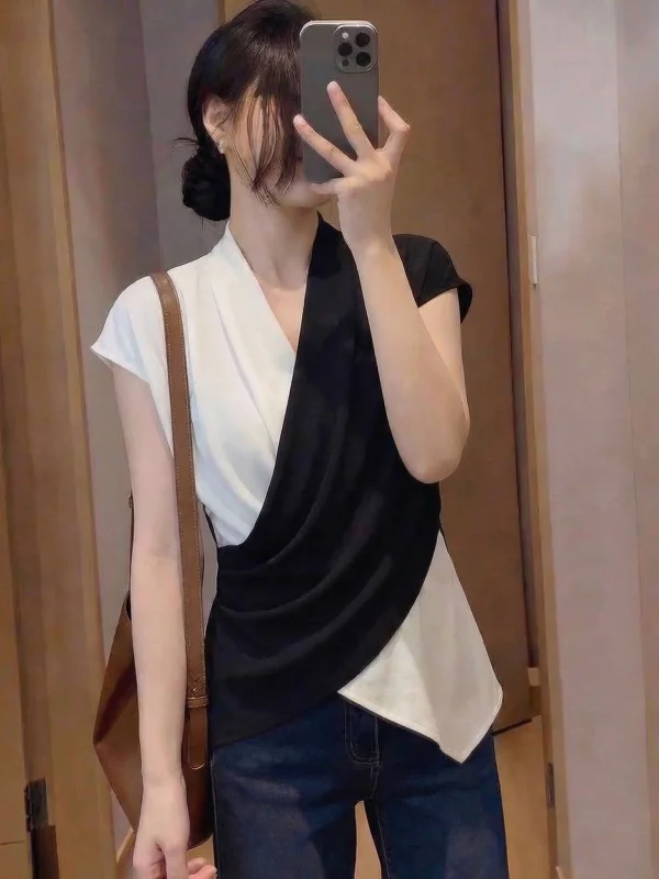 Acetate Satin V-neck Short Sleeve Shirt Women's Fashion Spring Summer New Style plus Size Irregular Shoulder Business Casual ...
Acetate Satin V-neck Short Sleeve Shirt Women's Fashion Spring Summer New Style plus Size Irregular Shoulder Business Casual ...
