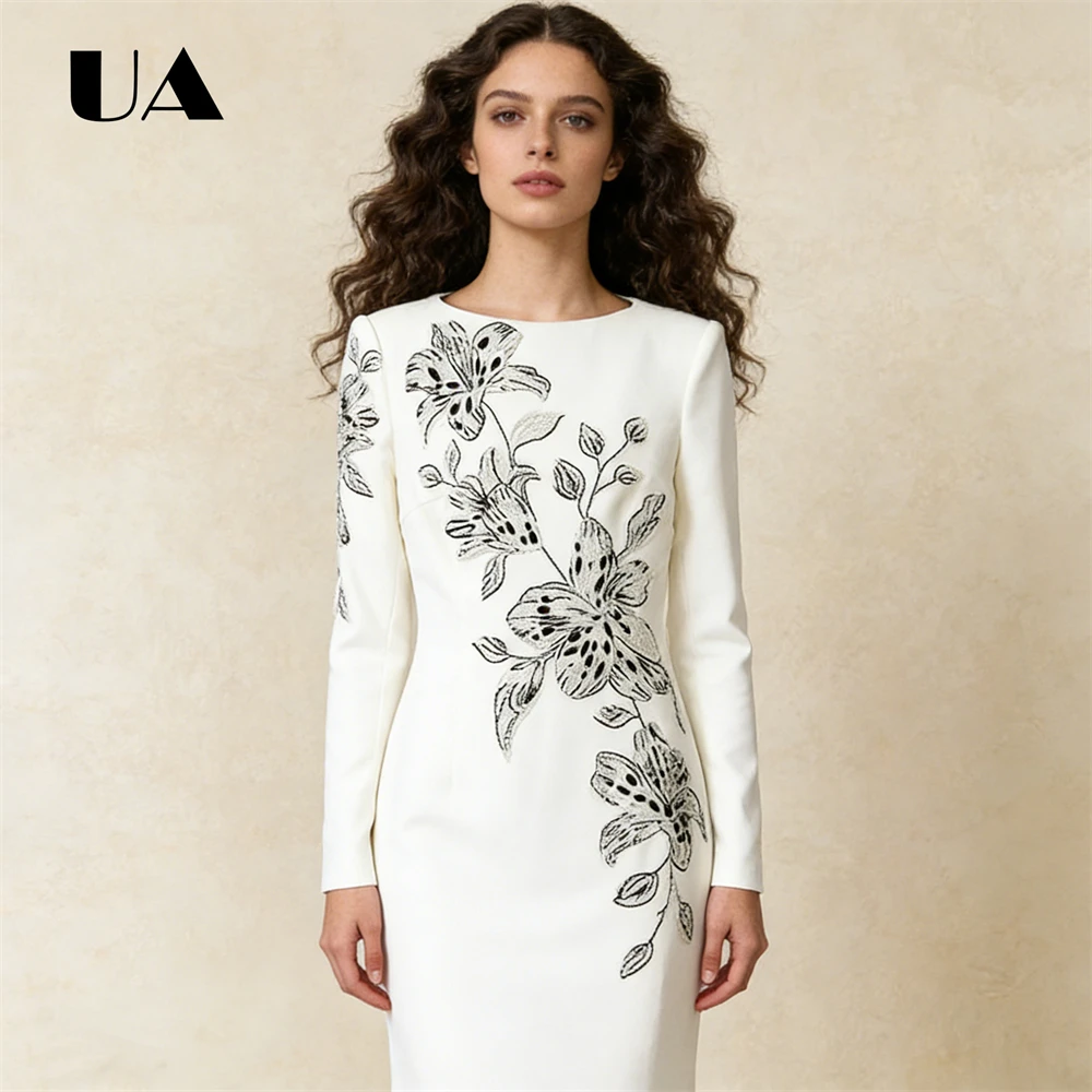 White Long-Sleeve Mermaid Maxi Gown, Full Sleeves Crystals Floral Gala Events Formal Gown Long Straight Prom Dresses
White Long-Sleeve Mermaid Maxi Gown, Full Sleeves Crystals Floral Gala Events Formal Gown Long Straight Prom Dresses