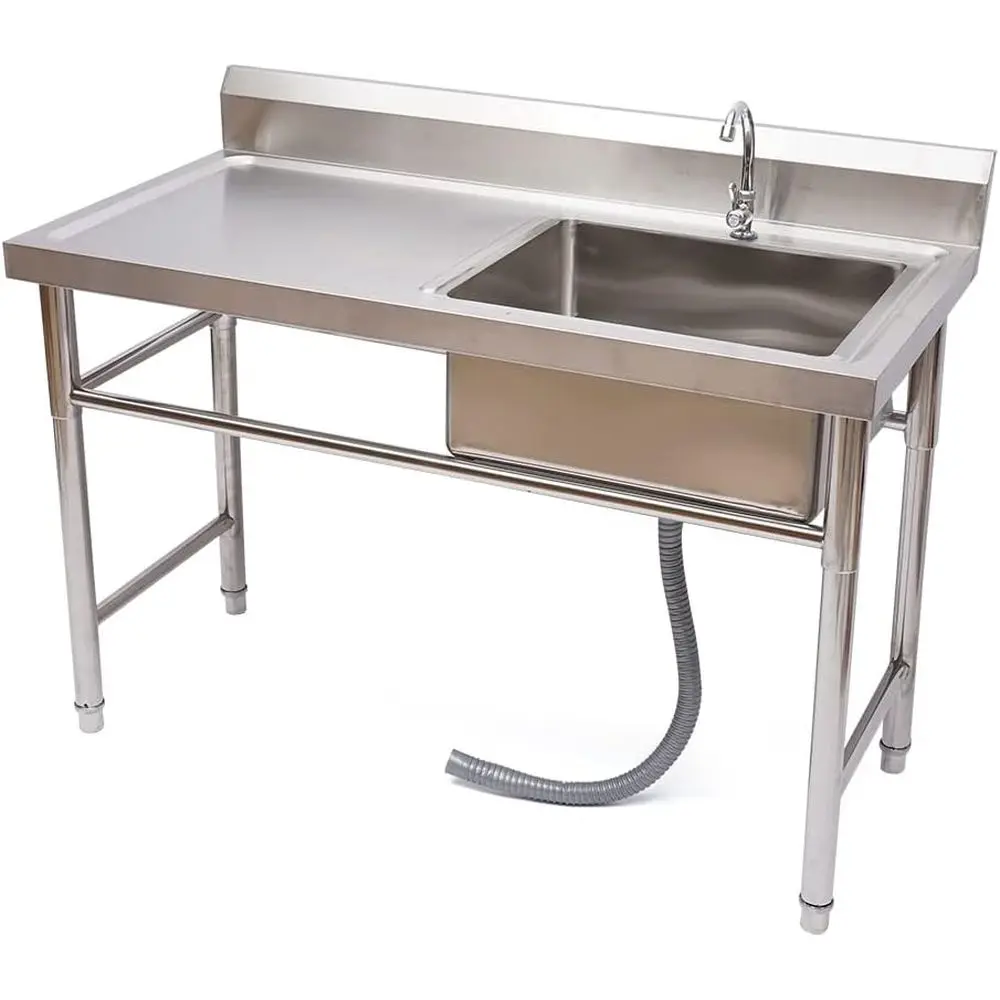 304 Stainless Steel Utility Sink with Double Shelves, Drainer, Faucet Combo, and Strainer (Single Bowl)
304 Stainless Steel Utility Sink with Double Shelves, Drainer, Faucet Combo, and Strainer (Single Bowl)