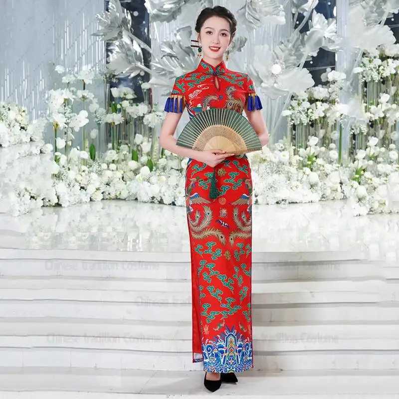 Stage Show Costume Cheongsams Women Long Elegant Vestidos Short Sleeve Tassel Qipao Chinese Style Dress Split Qipao Big Size 5Xl
Stage Show Costume Cheongsams Women Long Elegant Vestidos Short Sleeve Tassel Qipao Chinese Style Dress Split Qipao Big Size 5Xl
