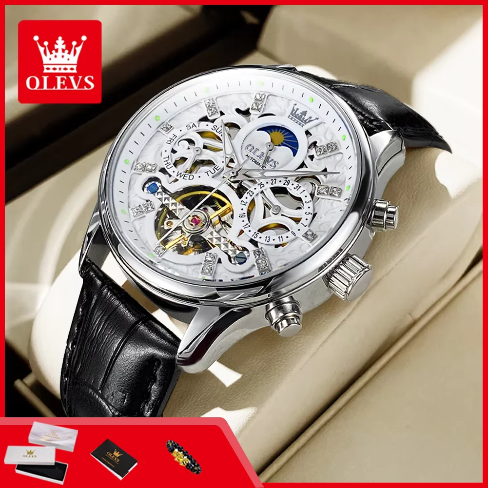 Мужские автоматические механические часы OLEVS 6658 с полым циферблатом, модный кожаный ремешок, фазы Луны, водонепроницаемые, светящиеся, скелетонизированные
Мужские автоматические механические часы OLEVS 6658 с полым циферблатом, модный кожаный ремешок, фазы Луны, водонепроницаемые, светящиеся, скелетонизированные