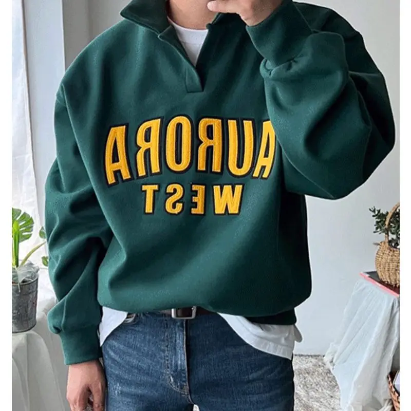 Dark green men's sweatshirt spring and autumn trendy brand lapel letter pullover top retro loose versatile long-sleeved jacket
Dark green men's sweatshirt spring and autumn trendy brand lapel letter pullover top retro loose versatile long-sleeved jacket