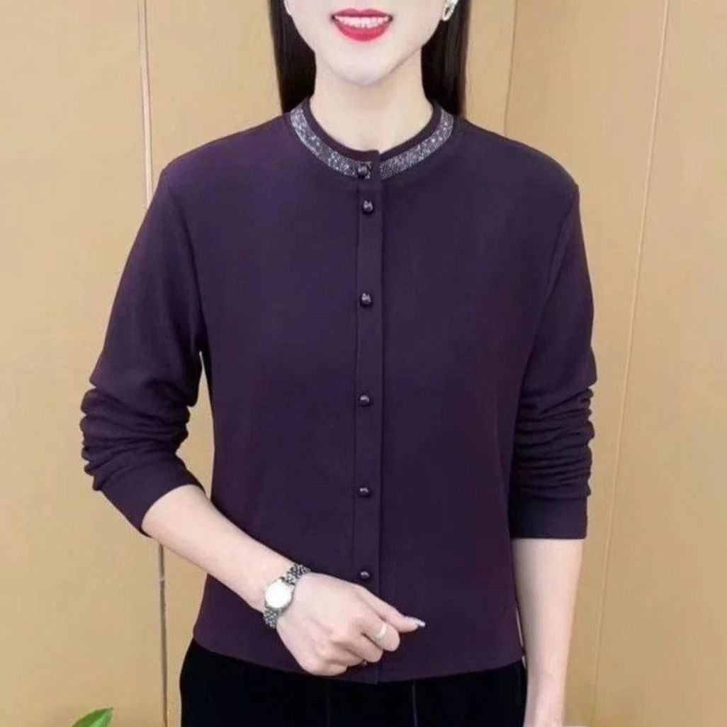 Elegant Pure Color Long Sleeve Diamond Design Top for Mom Fashionable Casual Style Polyester Fiber Thin Autumn Winter Shirt
Elegant Pure Color Long Sleeve Diamond Design Top for Mom Fashionable Casual Style Polyester Fiber Thin Autumn Winter Shirt