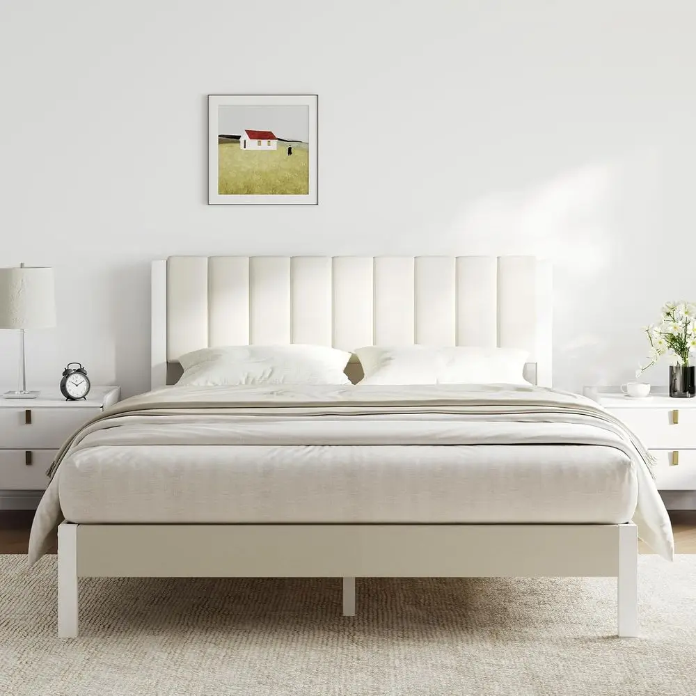 Full Size Metal Platform Bed with Piano Key Headboard, Velvet White, No Box Spring Needed, Easy Assembly, Steel Slat Support
Full Size Metal Platform Bed with Piano Key Headboard, Velvet White, No Box Spring Needed, Easy Assembly, Steel Slat Support