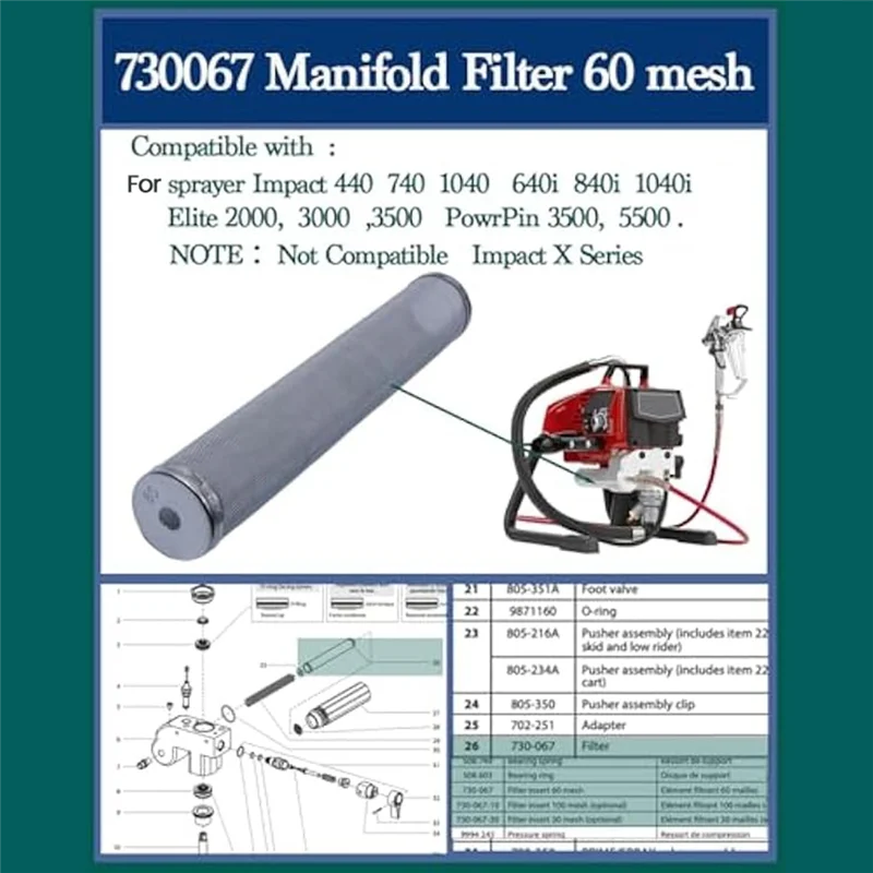 AC88-730-067 60 Mesh Fluid Manifold Filter Fluid Manifold Filter For Titan 440 Paint Sprayer Filter For Titan Paint Sprayer 
AC88-730-067 60 Mesh Fluid Manifold Filter Fluid Manifold Filter For Titan 440 Paint Sprayer Filter For Titan Paint Sprayer