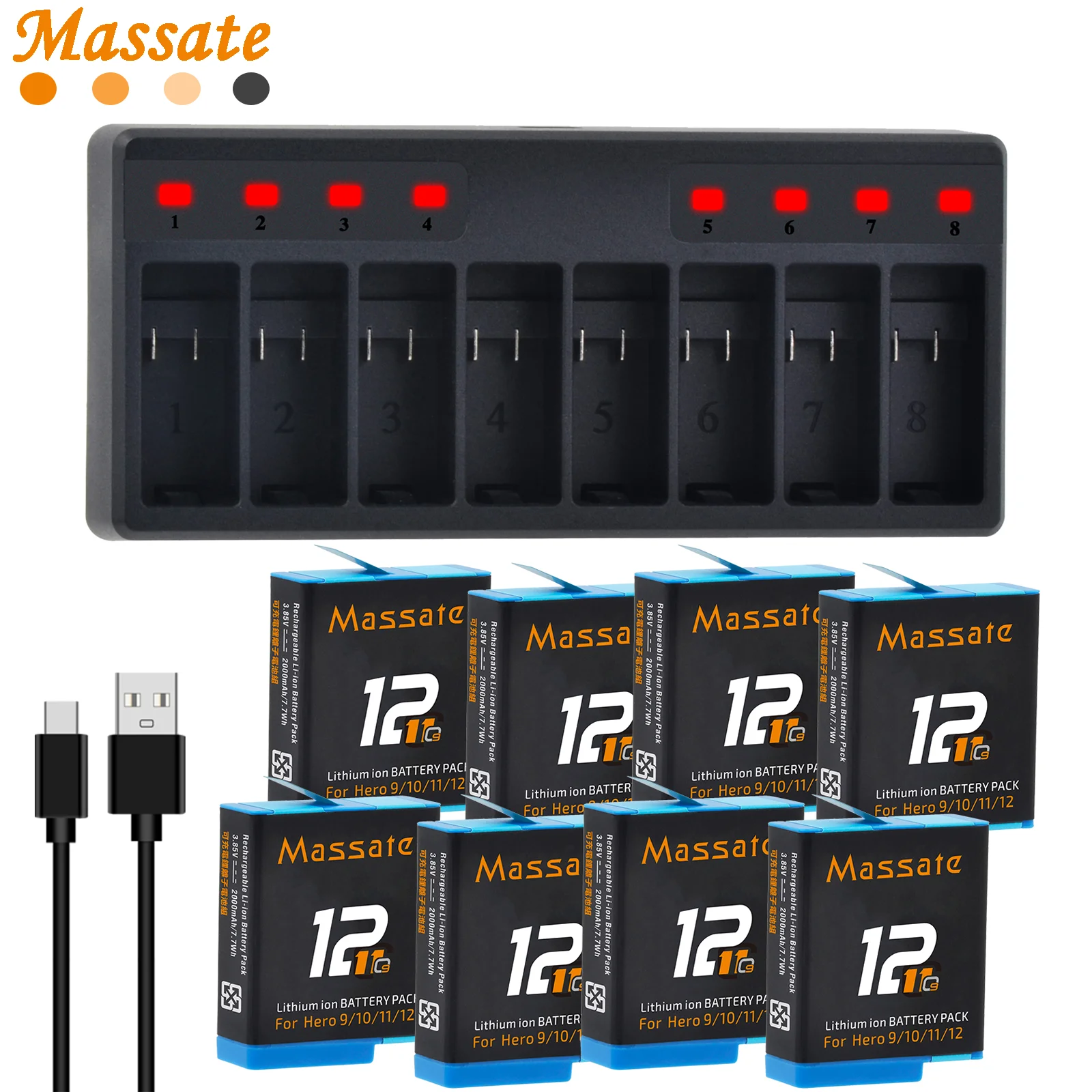 Massate Rechargeable Battery for GoPro Hero 12 Batteries +8-Slots Fast Charging For GoPro Hero 12 11 10 9 Sport Cameras
Massate Rechargeable Battery for GoPro Hero 12 Batteries +8-Slots Fast Charging For GoPro Hero 12 11 10 9 Sport Cameras