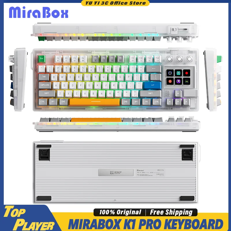 MiraBox K1pro Mechanical Keyboard Lcd Visual Keys Hot Swap Triple Knob Macro Programming For Office Gaming Console
