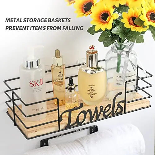 Black Wall-Mounted Towel Rack With Wooden Shelf, 3 Hooks, And Metal Storage Basket For Compact Bathrooms
Black Wall-Mounted Towel Rack With Wooden Shelf, 3 Hooks, And Metal Storage Basket For Compact Bathrooms