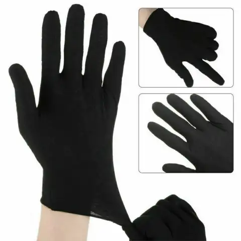 Guantes de algodón 100%, manoplas dermatológicas para Eczema hidratante durante la noche, color negro, 6 pares