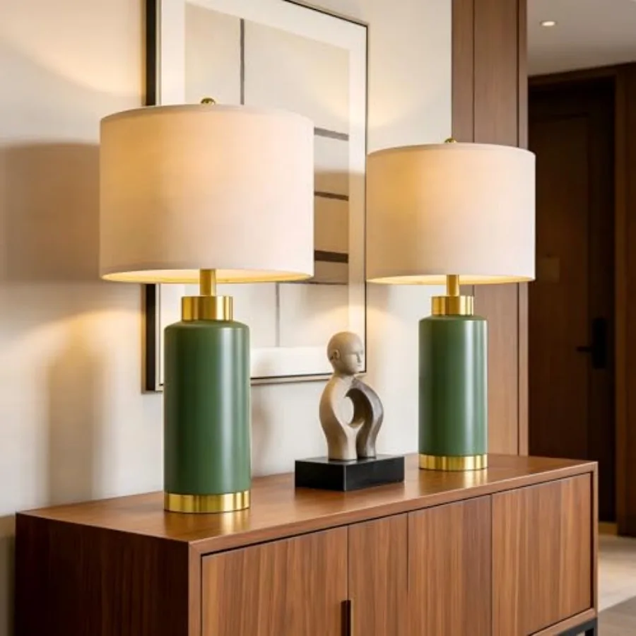 25" Green Ceramic Table Lamp Set of 2, Modern Mid-Century Bedside Nightstand Lamps for Bedroom Living Room, Linen Shade and Gol
25" Green Ceramic Table Lamp Set of 2, Modern Mid-Century Bedside Nightstand Lamps for Bedroom Living Room, Linen Shade and Gol