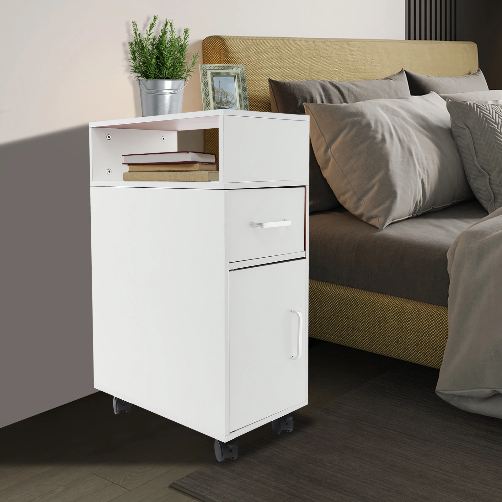 Rectangular Bedside Table Bedside Table with Universal Wheels Storage Cabinet for Bedroom, Living Room, Office
Rectangular Bedside Table Bedside Table with Universal Wheels Storage Cabinet for Bedroom, Living Room, Office