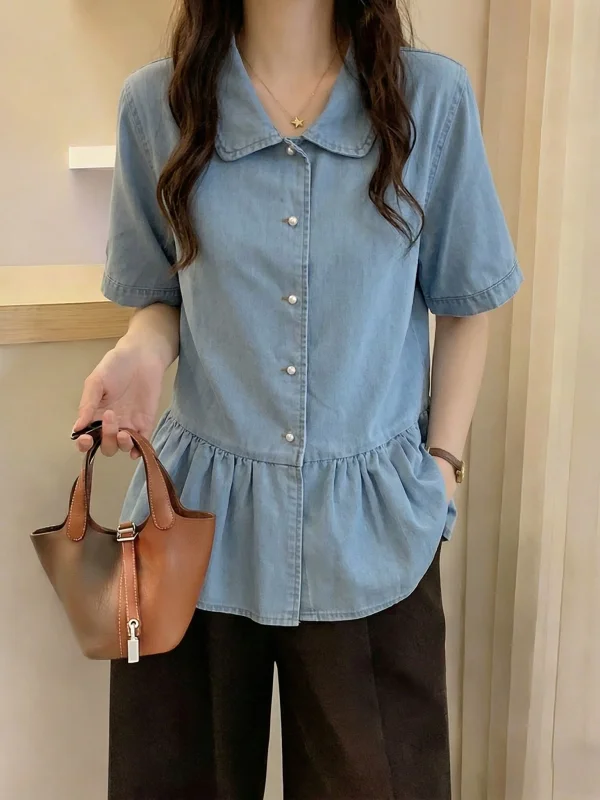 Light Blue Denim Short Sleeve Shirt Women's Summer New Style plus Size Sweet And Salty Shoulder Line Korean Version Commute S...
Light Blue Denim Short Sleeve Shirt Women's Summer New Style plus Size Sweet And Salty Shoulder Line Korean Version Commute S...