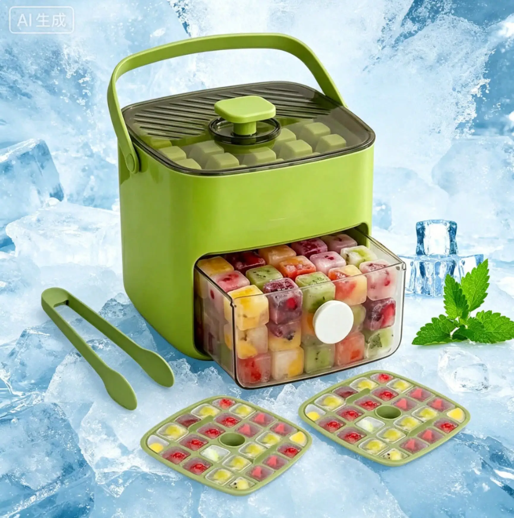 48-Cube Ice Maker Tray With Easy Press Lid, Double Layer Portable Ice Cube Container With Storage Bin & Ice Scoop, Leak-Proof Handled Press-Type Ice Cube Tray For Freezer, Whiskey, Cocktails & Drinks
48-Cube Ice Maker Tray With Easy Press Lid, Double Layer Portable Ice Cube Container With Storage Bin & Ice Scoop, Leak-Proof Handled Press-Type Ice Cube Tray For Freezer, Whiskey, Cocktails & Drinks