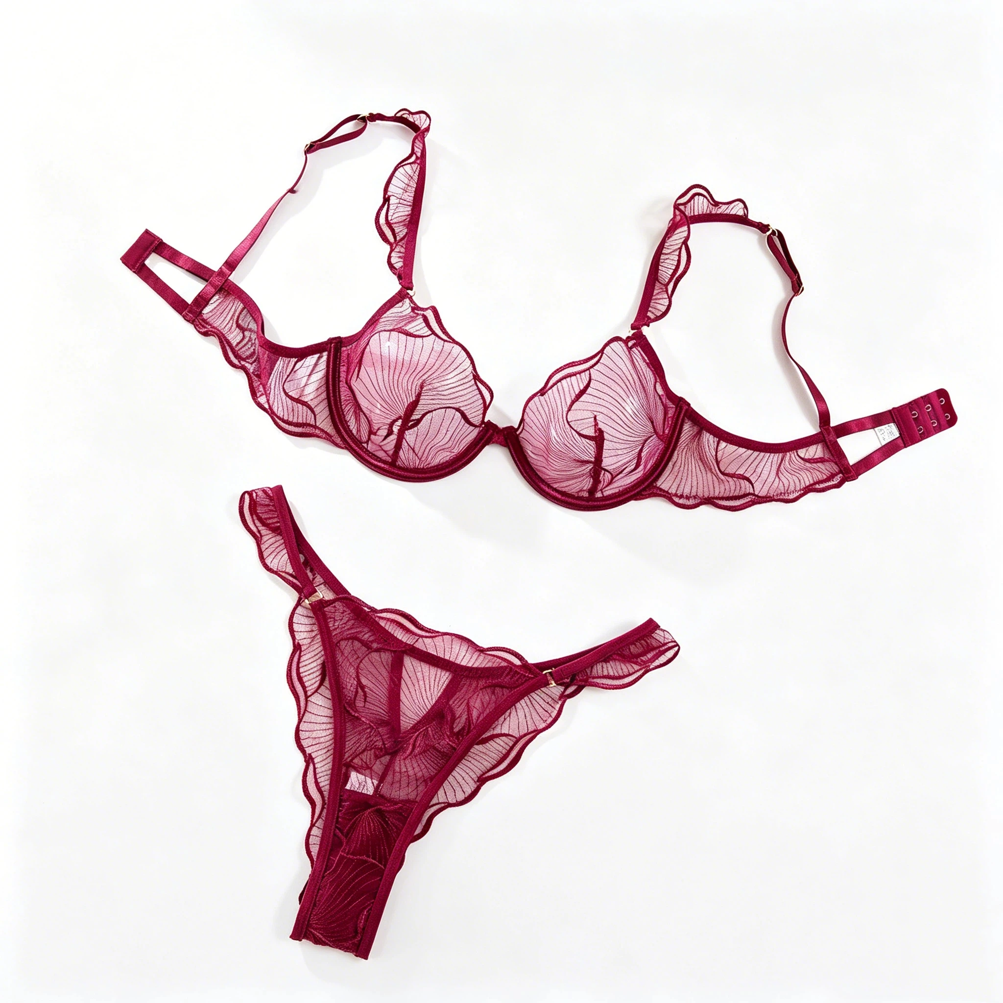 Women's Sheer Lace Underwire Bra Thong Set, Burgundy See Through Mesh Lingerie, 2 Piece Intimates Lingerie for Women
Women's Sheer Lace Underwire Bra Thong Set, Burgundy See Through Mesh Lingerie, 2 Piece Intimates Lingerie for Women