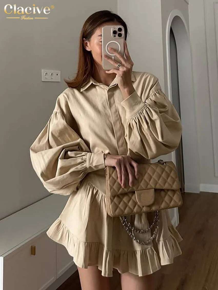 Clacive Fashion Loose Khaki Cotton 2 Piece Set Woman Outfit 2025 Elegant Long Sleeve Shirt With High Waist Mni Pleated Skirt Set
Clacive Fashion Loose Khaki Cotton 2 Piece Set Woman Outfit 2025 Elegant Long Sleeve Shirt With High Waist Mni Pleated Skirt Set