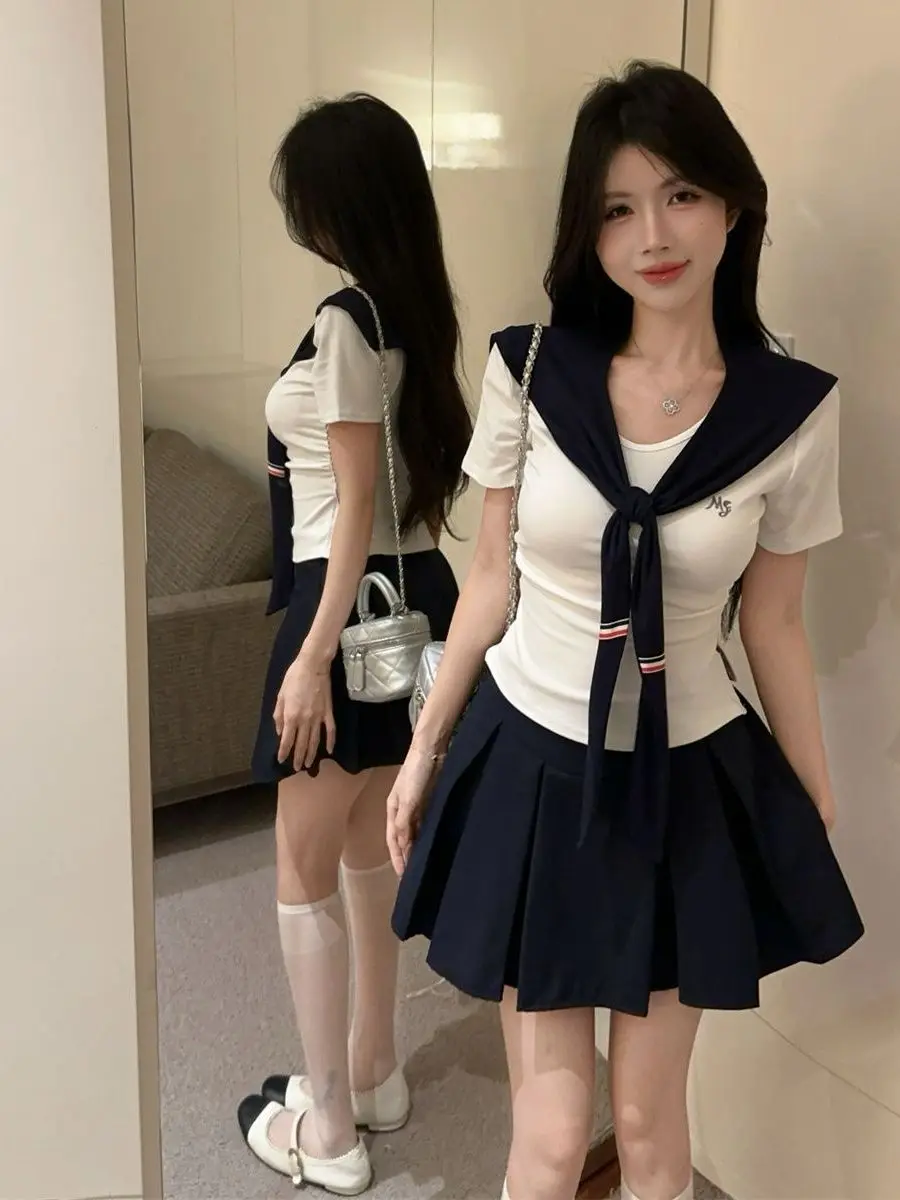 Summer Chic Sweet And Spicy Navy Collar Short Sleeve T-Shirt Set Women's Waist-Cinched Skirt Two-Piece Set Fashionable Casual...
Summer Chic Sweet And Spicy Navy Collar Short Sleeve T-Shirt Set Women's Waist-Cinched Skirt Two-Piece Set Fashionable Casual...