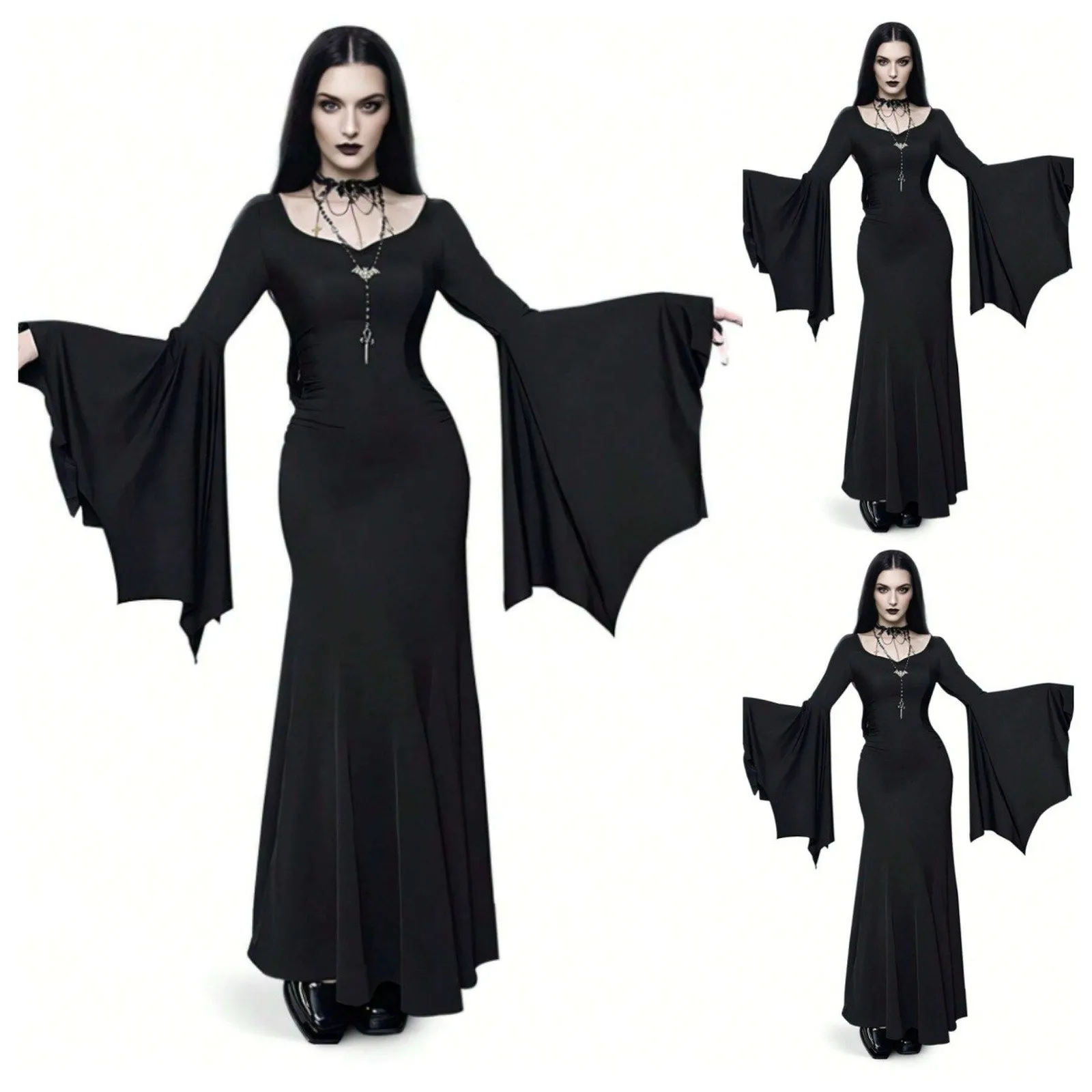 Женский костюм на Хэллоуин, платье в пол с рукавами «летучая мышь», черный готический злой террор, хозяйка, Morticia Addam, семейный наряд для взрослых, 2025 г. 
Женский костюм на Хэллоуин, платье в пол с рукавами «летучая мышь», черный готический злой террор, хозяйка, Morticia Addam, семейный наряд для взрослых, 2025 г.