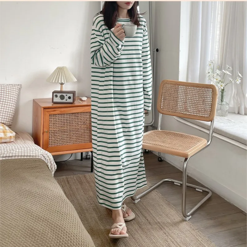 Johnature Women New Cotton Spring Summer Simple Casual Striped Long Sleeve Dresses 2024 Home Comfortable Loose Nightdress
Johnature Women New Cotton Spring Summer Simple Casual Striped Long Sleeve Dresses 2024 Home Comfortable Loose Nightdress