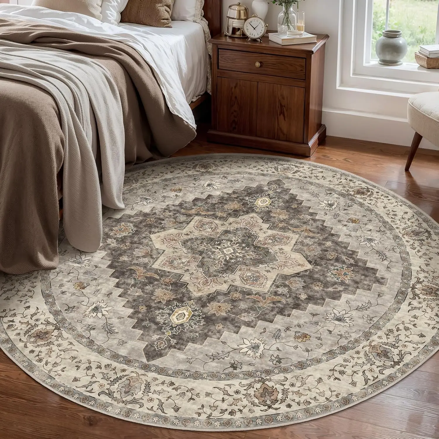 Classic Persian Style Round Rug Distressed Gray Beige Floral Pattern for Elegant Interior
Classic Persian Style Round Rug Distressed Gray Beige Floral Pattern for Elegant Interior
