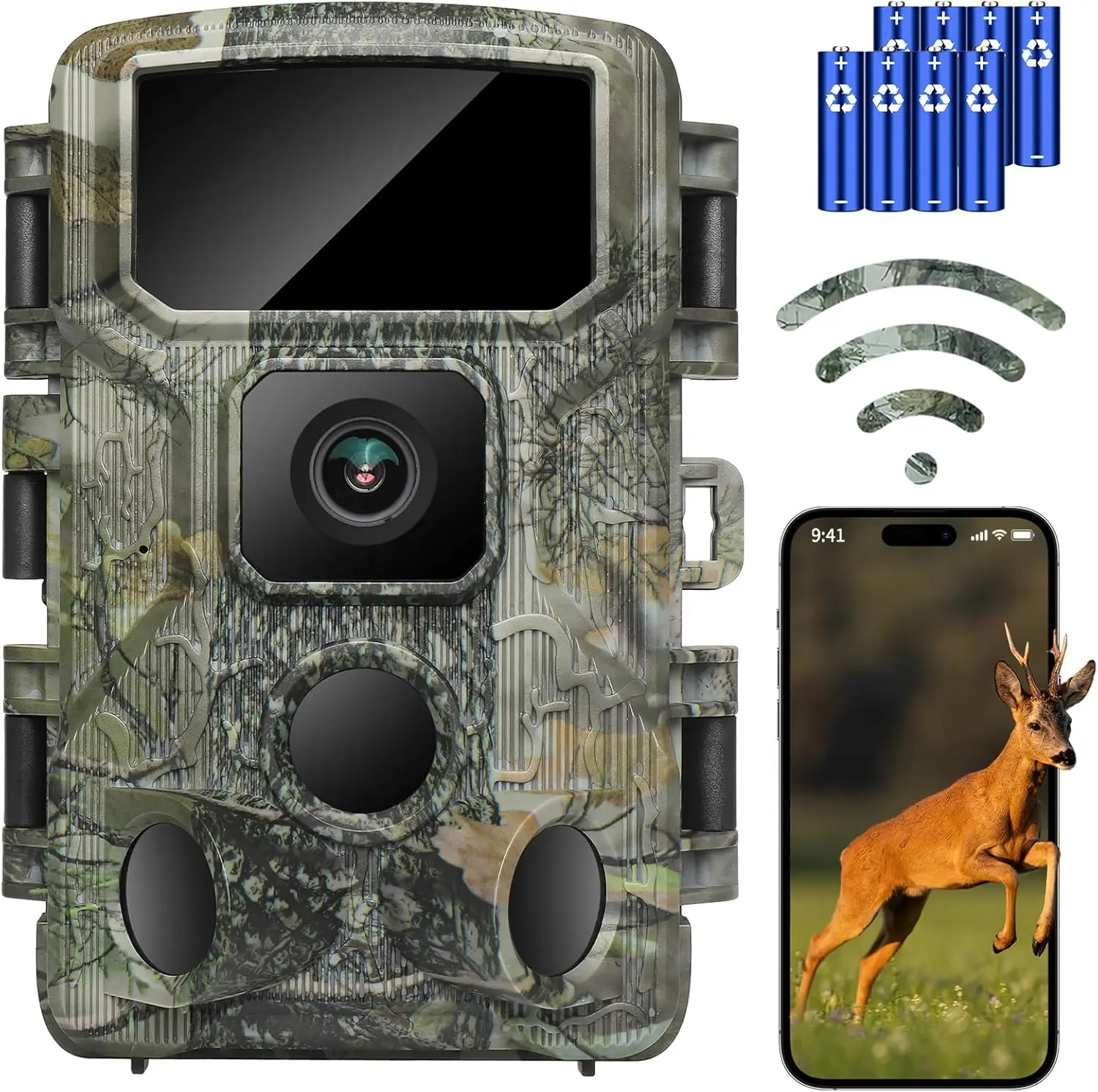 4K 64MP WiFi Bluetooth Trail Camera, 0.1s Trigger, 130° Wide Angle, Night Vision, IP67 Waterproof for Wildlife Hunting & Farm Security
4K 64MP WiFi Bluetooth Trail Camera, 0.1s Trigger, 130° Wide Angle, Night Vision, IP67 Waterproof for Wildlife Hunting & Farm Security