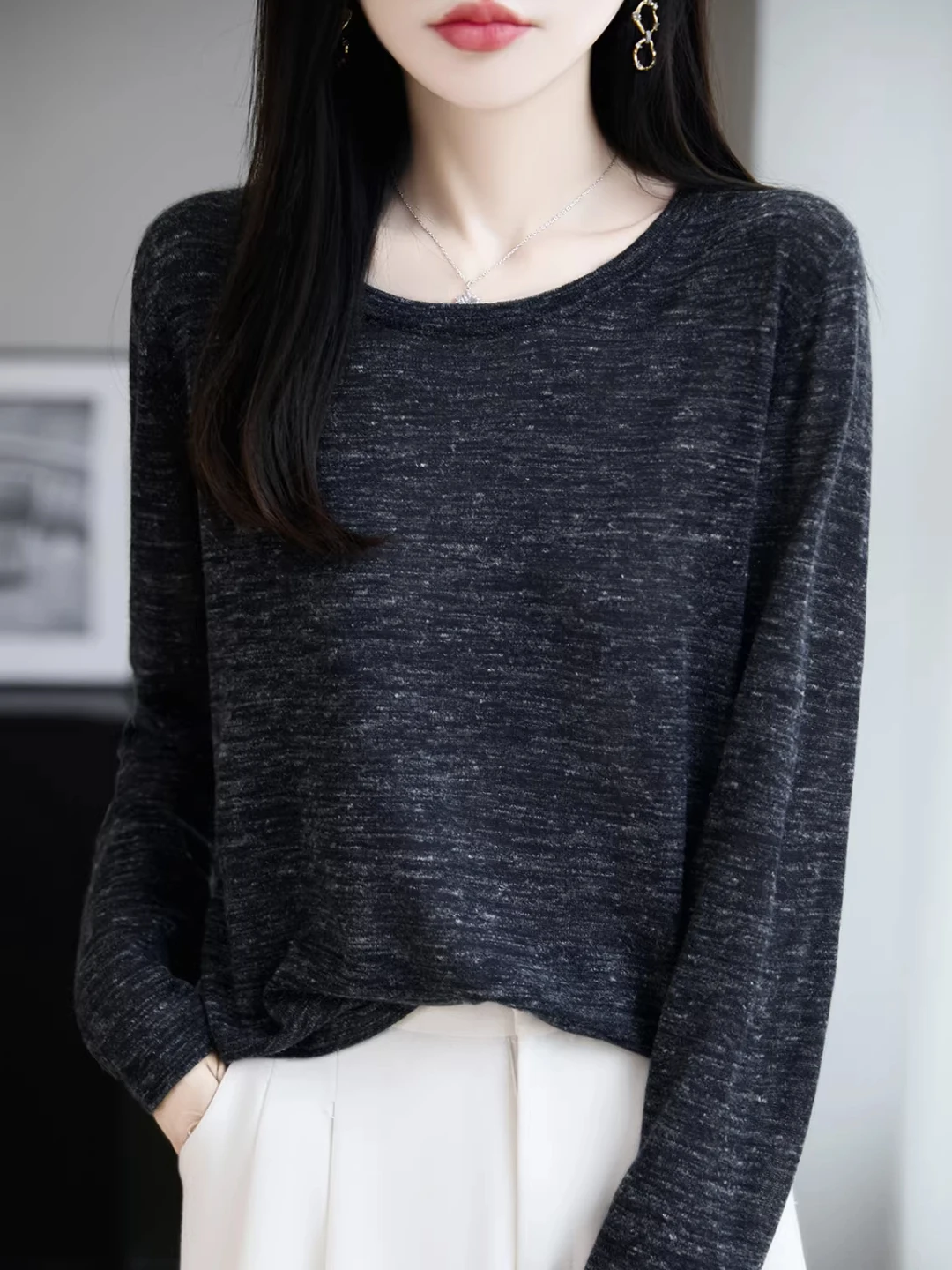 Faionable Long Sve Knitted T-irt Women's round Ne Loose Slimming Base irt Top Outlet Brand Commute Sle Regular Fit
Faionable Long Sve Knitted T-irt Women's round Ne Loose Slimming Base irt Top Outlet Brand Commute Sle Regular Fit