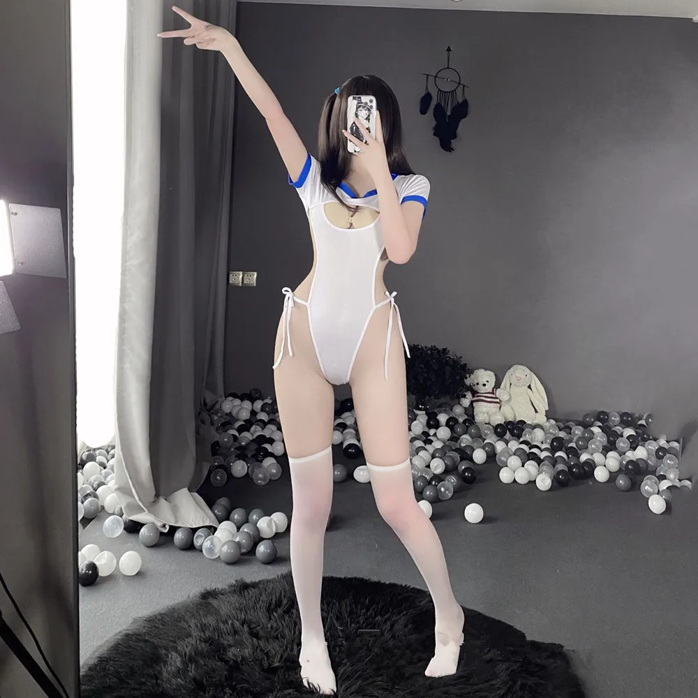 Sexy Schoolgirl Role Play Costumes Fashion White Bodysuit Hollow Chest Bandage Tight Lingerie Student Uniform Party Club Outfits
Sexy Schoolgirl Role Play Costumes Fashion White Bodysuit Hollow Chest Bandage Tight Lingerie Student Uniform Party Club Outfits