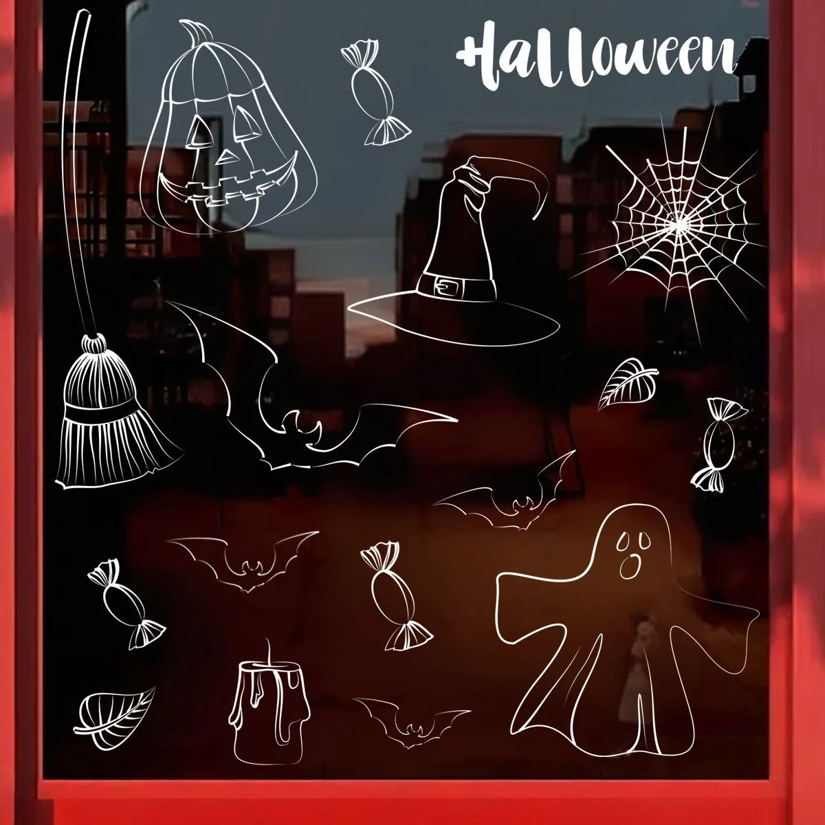 White Line Ghost Bat Spider Web Static Stickers Halloween Window Decorations for Home Party Glass Decals
White Line Ghost Bat Spider Web Static Stickers Halloween Window Decorations for Home Party Glass Decals