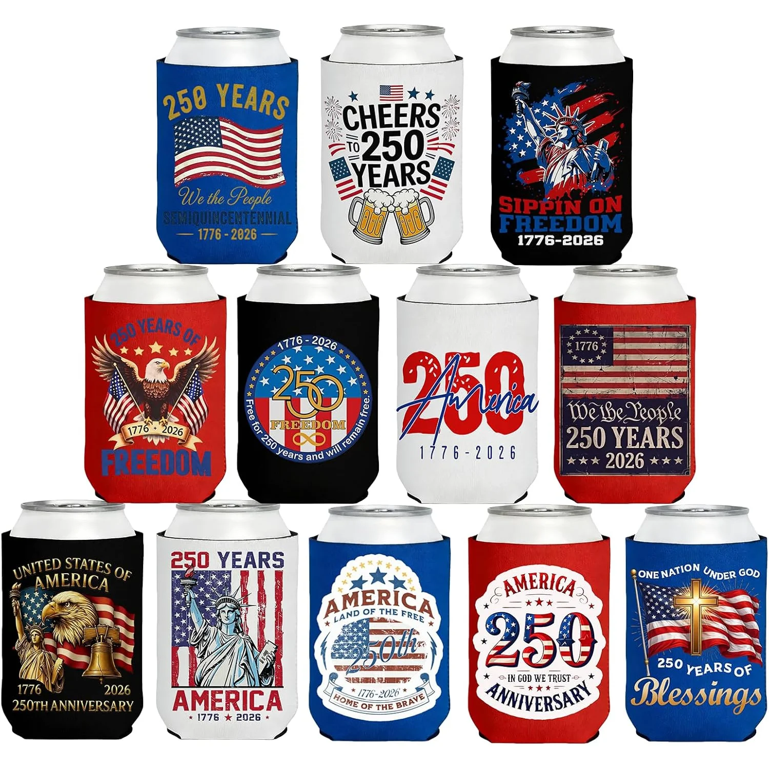 American Independence 250th Anniversary Canned Beverage Insulation Cover 4 Packs, Patriotic Themed Insulation Beverage Cover, Foldable Neoprene Cooling Cover, Suitable for Memorial Day, Independence Day Outdoor Party Gifts
American Independence 250th Anniversary Canned Beverage Insulation Cover 4 Packs, Patriotic Themed Insulation Beverage Cover, Foldable Neoprene Cooling Cover, Suitable for Memorial Day, Independence Day Outdoor Party Gifts