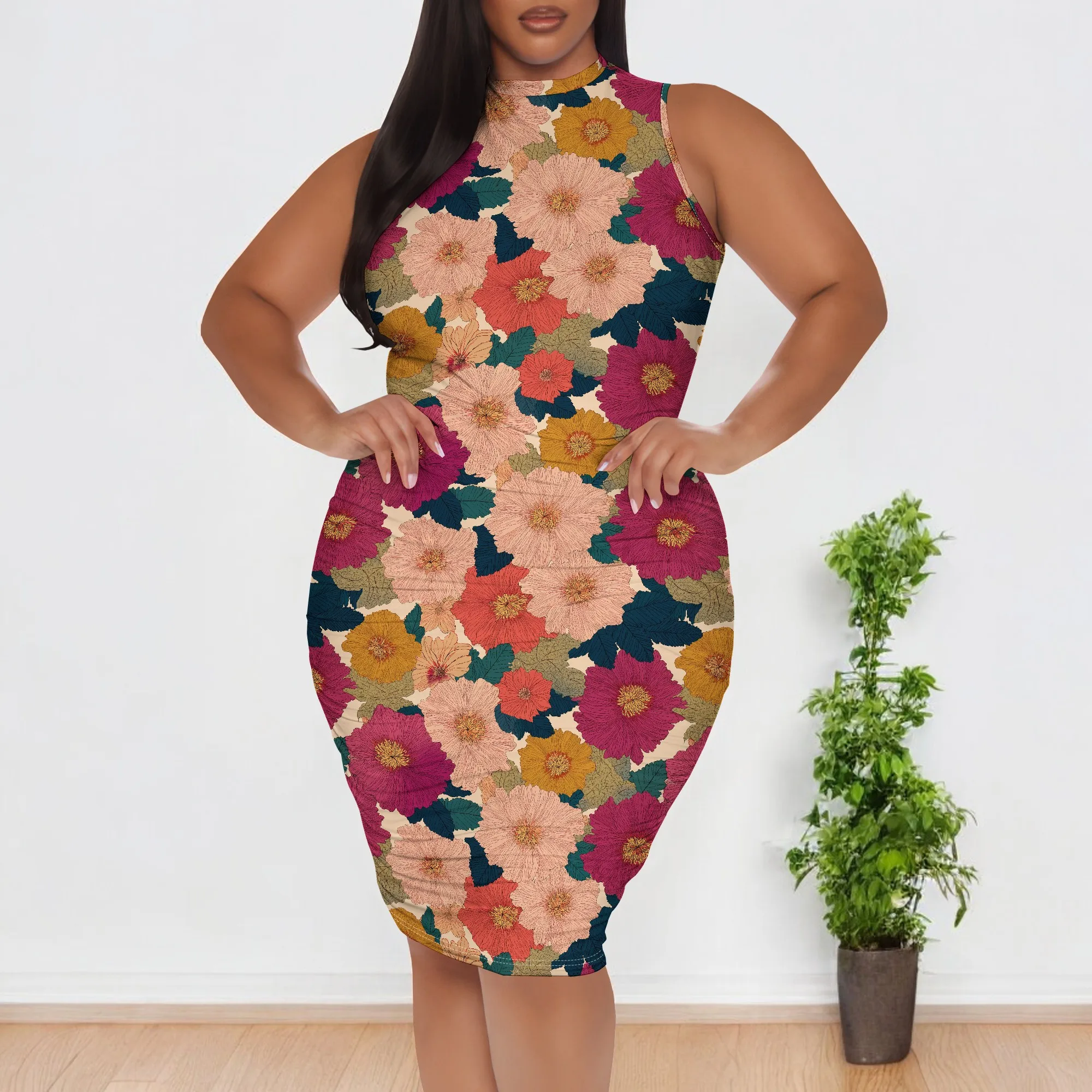 Colorful Big Flower Print Dress for Curvy Women S-6XL Sleeveless Summer Party Look
Colorful Big Flower Print Dress for Curvy Women S-6XL Sleeveless Summer Party Look