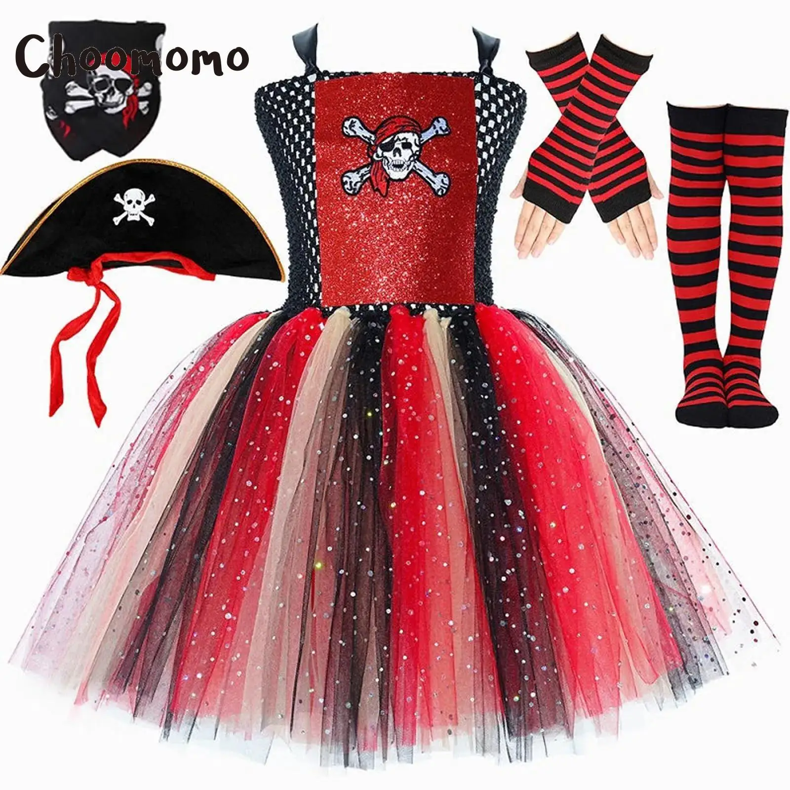 Girls Pirate Cosplay Costume Set Halloween Skull Print Dress Includes Adjustable Bow Tie Patchwork Sequins Hat Gloves Dress Up
Girls Pirate Cosplay Costume Set Halloween Skull Print Dress Includes Adjustable Bow Tie Patchwork Sequins Hat Gloves Dress Up