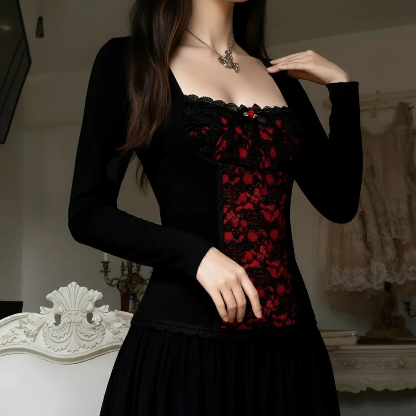 GG 2026 Gothic Lace Patchwork Square Neck Long Sleeved T-shirt Sexy For Women Basic Slim Top Y2k Streetwear Shirt Autumn Spring
GG 2026 Gothic Lace Patchwork Square Neck Long Sleeved T-shirt Sexy For Women Basic Slim Top Y2k Streetwear Shirt Autumn Spring